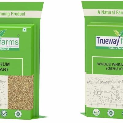 Trueway Farms Organic Sorghum (jowar) 1.85 Kg & Trueway Farms Organic Wheat Flour -1.85kg Pack | Stone-ground Chakki Atta | Pure Organic Atta For Roti, Chapati & Baking (combo Of 2
