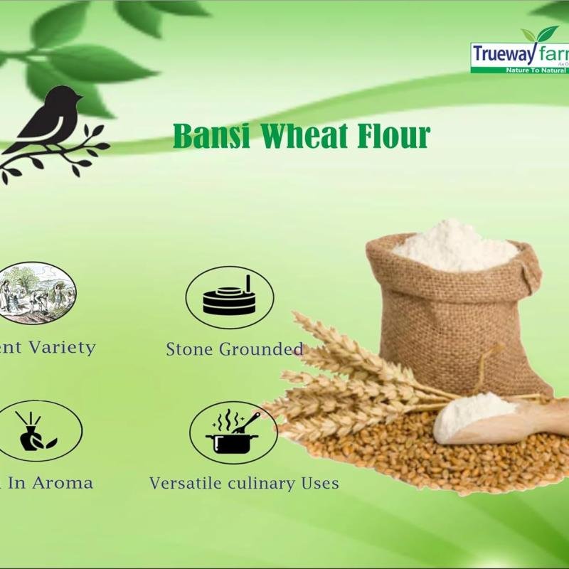 Trueway Farms Organic Bansi Wheat Flour (bansi Gehu Atta) -1.85 Kg | Stone Grounded Flour | Soft Roti Atta | High Fiber, Low Gi | Rich In Nutrients